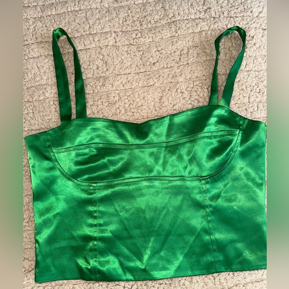 Super down green corset top - Revolve